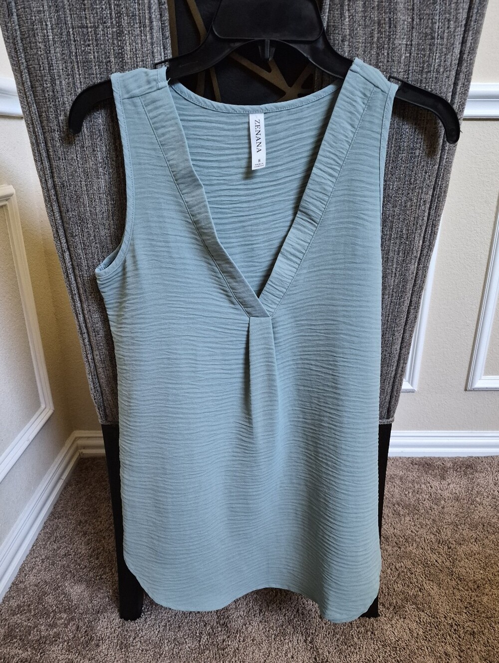 Zenana Sleeveless V-Neck Shell Top in Soft Sage